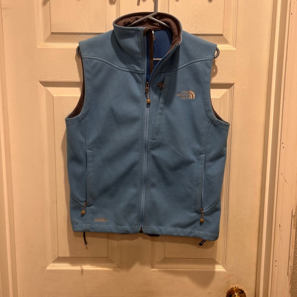 The North Face Windwall Fleece Vest Women's Size‎ L G Blue Zip Up Pockets Warm